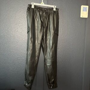 Black faux leather pants size large almost famous EUC